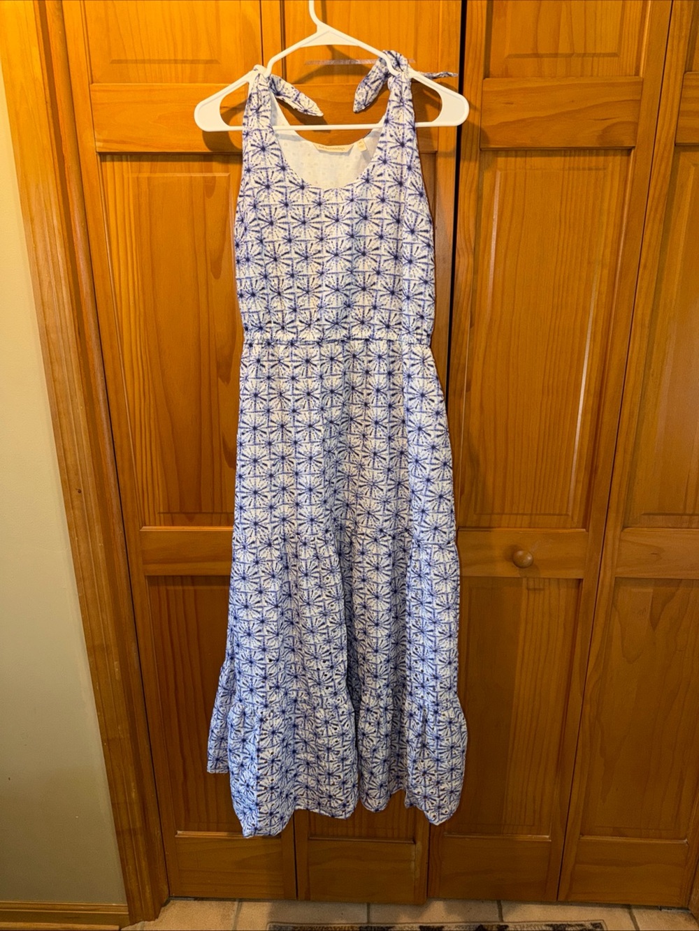 Soft Surroundings Blue and White Tie-Shoulder Maxi Dress